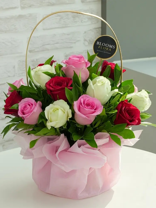  Bodrum Send Flowers - Basketful of Colorful Roses