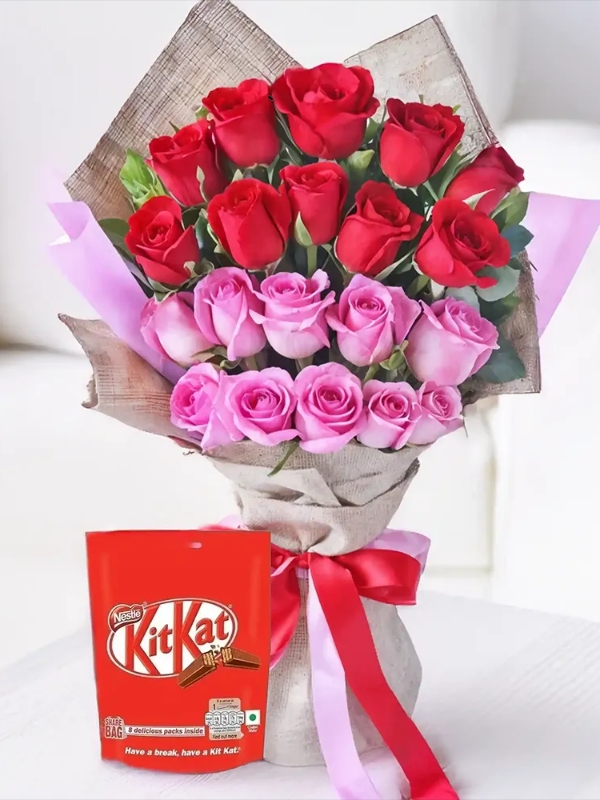  Bodrum Send Flowers - Pink and Red Rose Bouquet + Delicious Chocolate