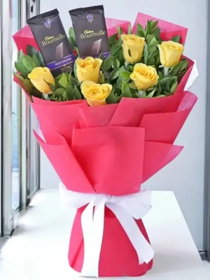  Bodrum Send Flowers - Bouquet of Yellow Roses and Dark Chocolate