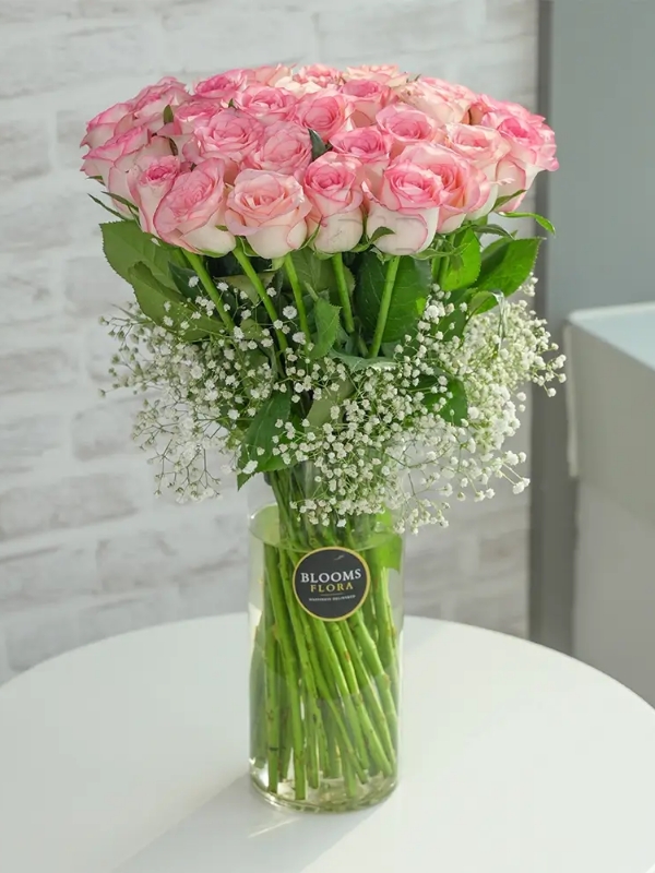 Bodrum Flower Order - Powder Pink 55 Roses in a Vase